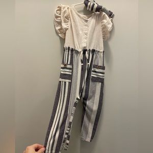 Grey and white striped romper. 24 months